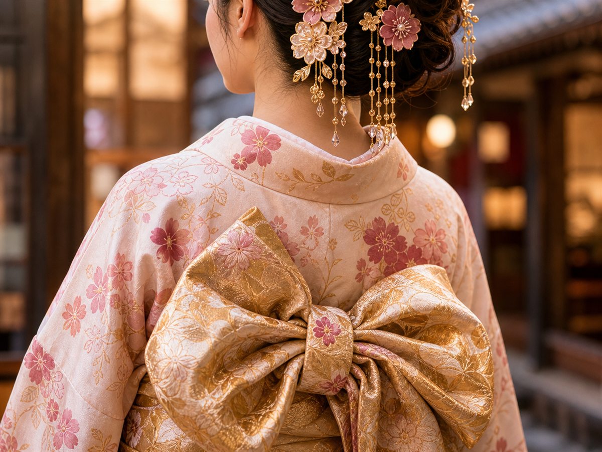 Kimono obi knot and hair accessories